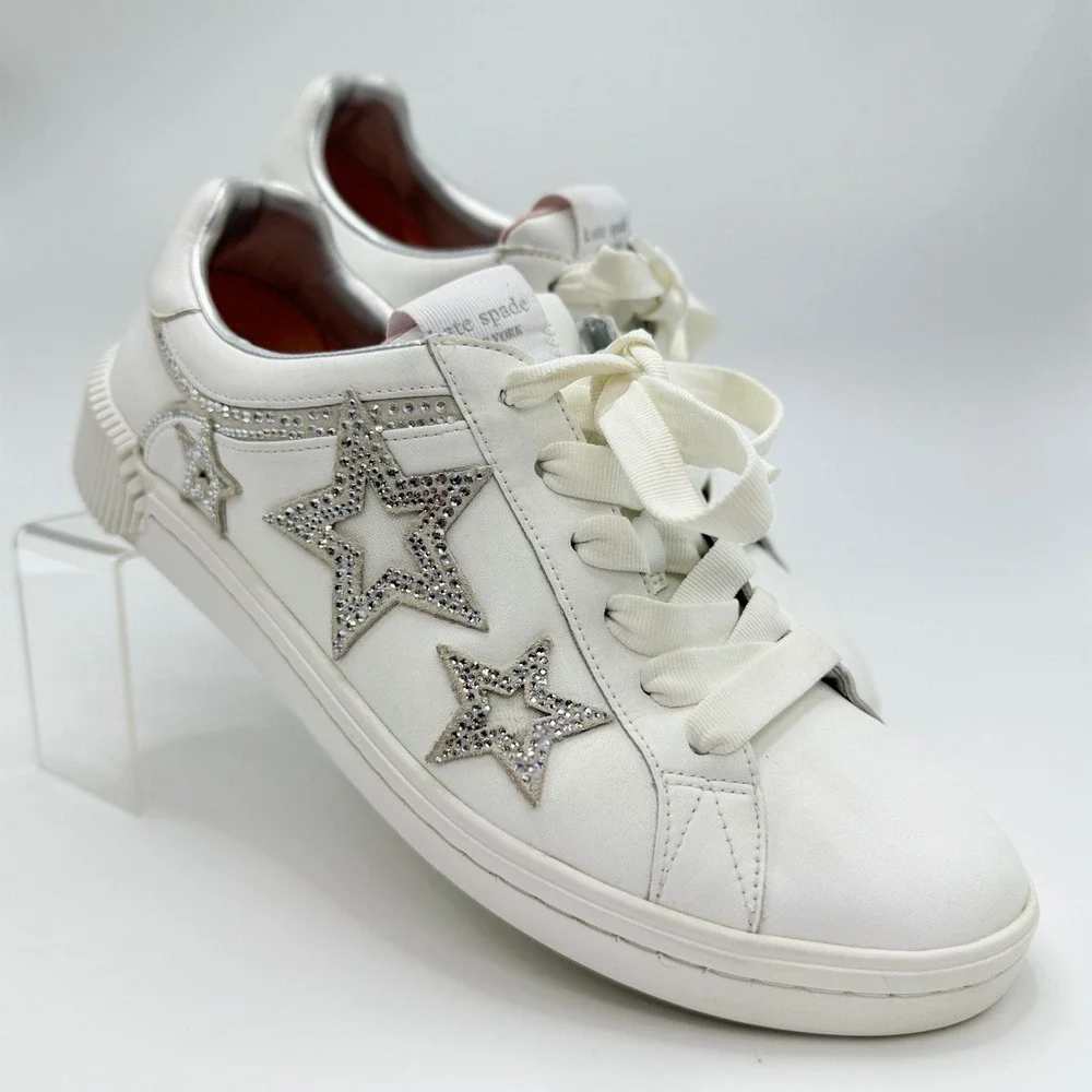 Kate Spade Starlight White Leather Celestial Wedding Sneakers 8.5B Y2K Luxe